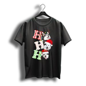 Ho Ho Ho Husky Christmas Santa Hat Reindeer Antlers T-Shirt