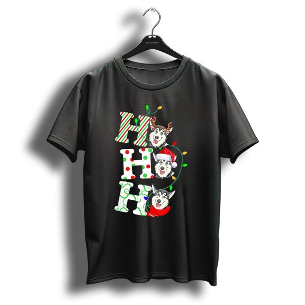Ho Ho Ho Husky Santa Hat Reindeer Antlers Christmas Lights T Shirt 1 t shirt 1