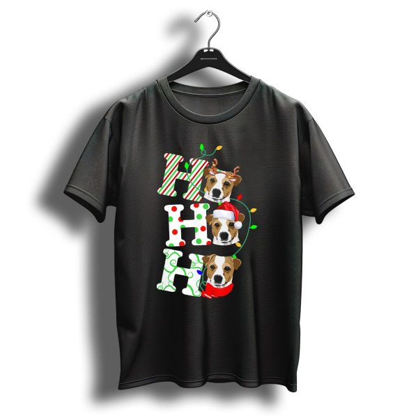 Ho Ho Ho Jack Russell Terrier Christmas Santa Hat And Reindeer Antlers T Shirt 1 t shirt 1