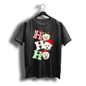 Ho Ho Ho Maltese Santa Hat Christmas Dogs T-Shirt