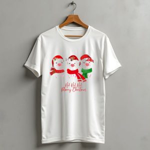 Ho Ho Ho Merry Christmas Pig Trio Santa Hat T Shirt