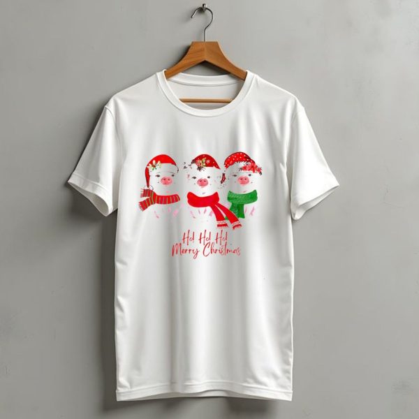 Ho Ho Ho Merry Christmas Pig Trio Santa Hat T Shirt 1 t shirt 1
