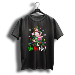 Ho Ho Ho Piglet Christmas Festive Wreath And Santa Hat T Shirt