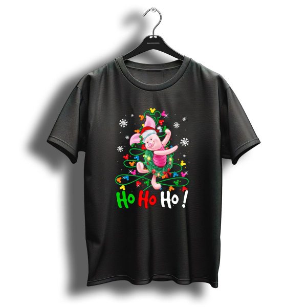Ho Ho Ho Piglet Christmas Festive Wreath And Santa Hat T Shirt 1 t shirt 1