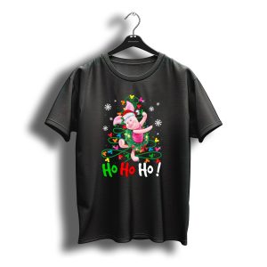 Ho Ho Ho Piglet Christmas Festive Wreath And Santa Hat T-Shirt