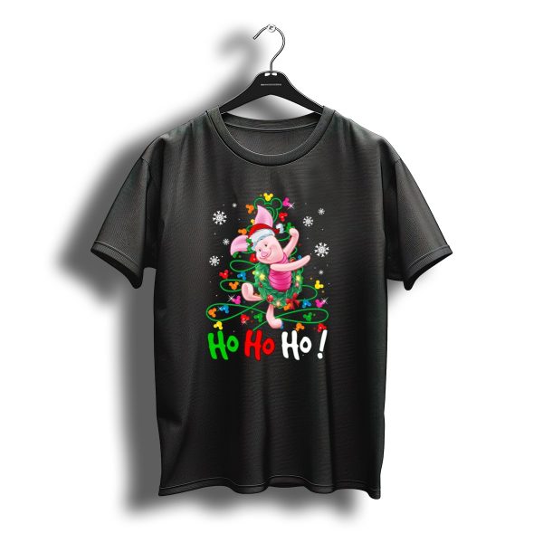 Ho Ho Ho Piglet Christmas Festive Wreath And Santa Hat T Shirt t shirt 1