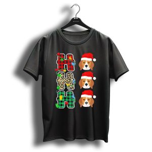 Ho Ho Ho Plaid Leopard Lights Santa Hat Beagle Christmas T Shirt