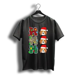 Ho Ho Ho Plaid Leopard Lights Santa Hat Beagle Christmas T-Shirt