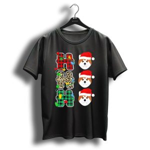 Ho Ho Ho Plaid Leopard Santa Hat Akita Christmas Lights T Shirt