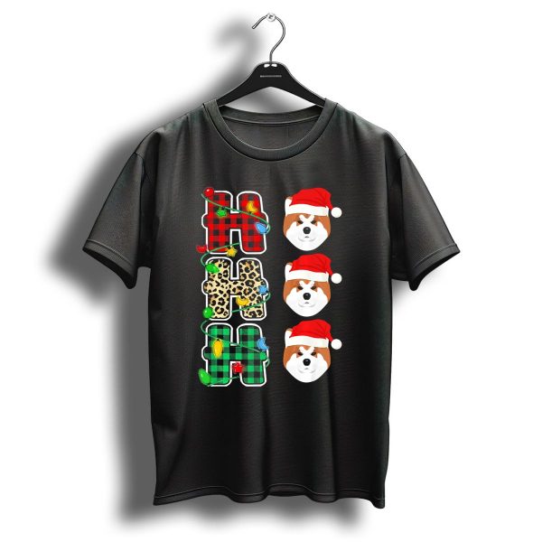 Ho Ho Ho Plaid Leopard Santa Hat Akita Christmas Lights T Shirt 1 t shirt 1