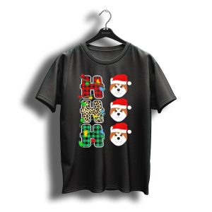 Ho Ho Ho Plaid Leopard Santa Hat Akita Christmas Lights T-Shirt