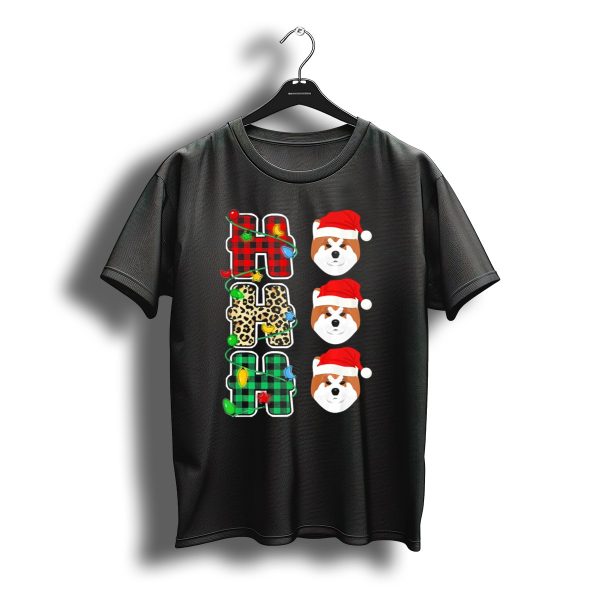 Ho Ho Ho Plaid Leopard Santa Hat Akita Christmas Lights T Shirt t shirt 1