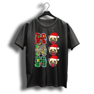 Ho Ho Ho Plaid Leopard Santa Hat Pug Christmas Lights T Shirt