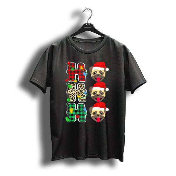 Ho Ho Ho Plaid Leopard Santa Hat Pug Christmas Lights T Shirt t shirt 1