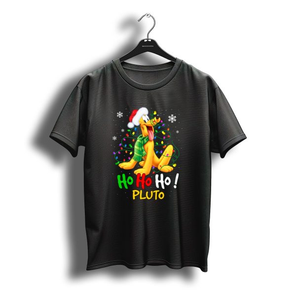 Ho Ho Ho Pluto Christmas Lights Santa Hat Snowflakes Scarf T Shirt t shirt 1