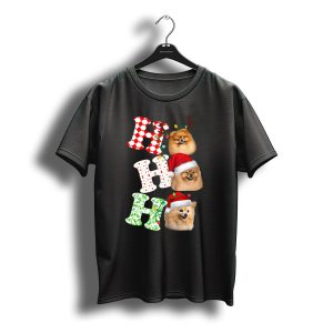 Ho Ho Ho Pomeranian Santa Hat Reindeer Antlers Christmas T-Shirt