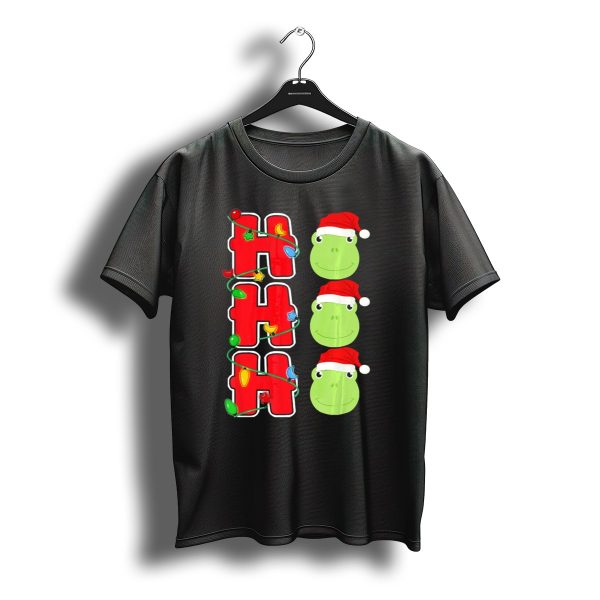 Ho Ho Ho Santa Frog Christmas Lights And Hats T Shirt t shirt 1