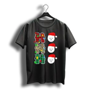 Ho Ho Ho Santa Hat Bichon Frise Plaid And Leopard Christmas Lights T-Shirt