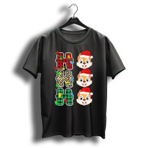 Ho Ho Ho Santa Hat Chipmunk Plaid Leopard Christmas Lights T Shirt