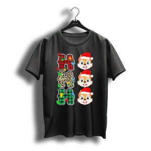 Ho Ho Ho Santa Hat Chipmunk Plaid Leopard Christmas Lights T-Shirt