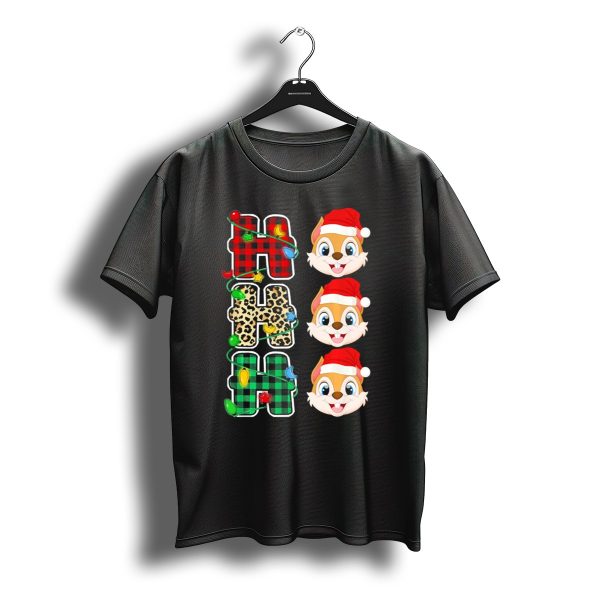 Ho Ho Ho Santa Hat Chipmunk Plaid Leopard Christmas Lights T Shirt t shirt 1