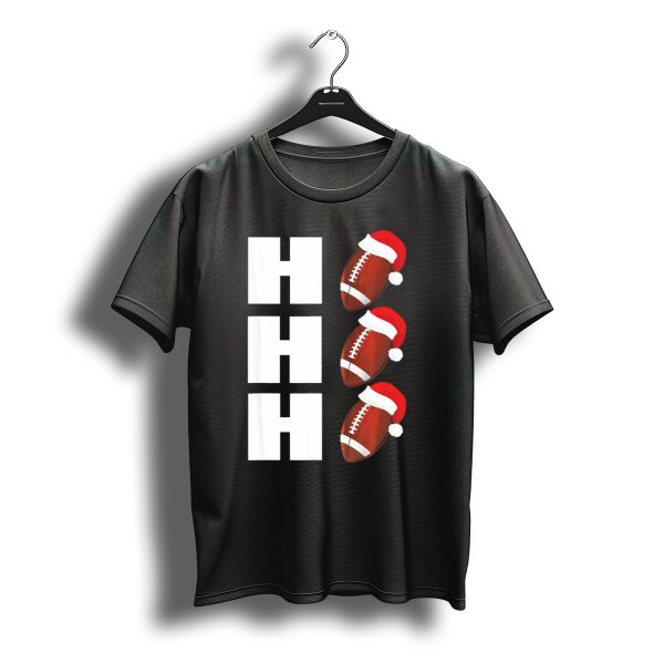 Ho Ho Ho Santa Hat Football Christmas Humor T Shirt t shirt 1