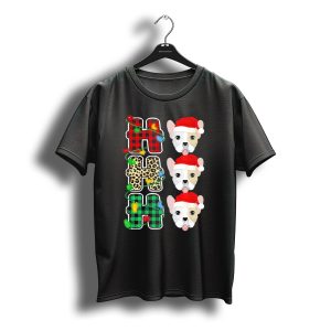 Ho Ho Ho Santa Hat French Bulldog Leopard Buffalo Plaid Christmas Lights T-Shirt