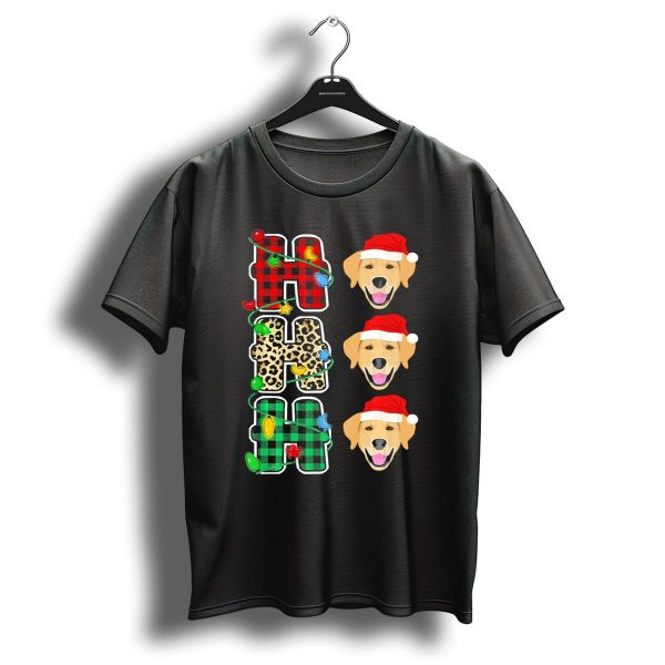 Ho Ho Ho Santa Hat Golden Retriever Christmas Lights Plaid Leopard T Shirt 1 t shirt 1