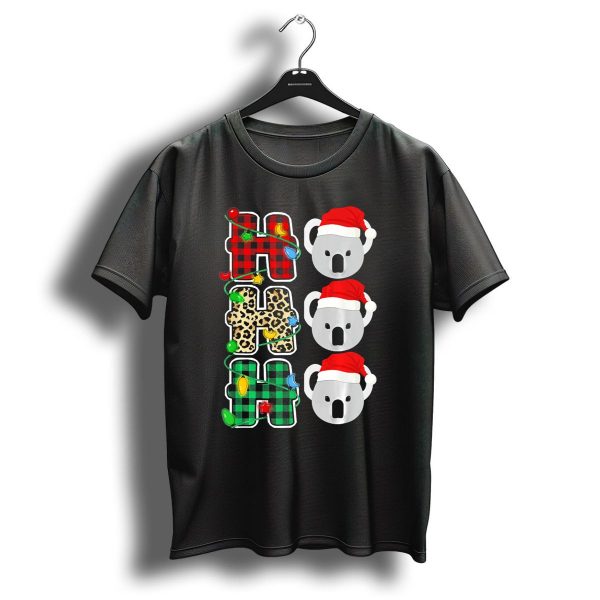 Ho Ho Ho Santa Hat Koala Christmas Lights Plaid Leopard T Shirt 1 t shirt 1