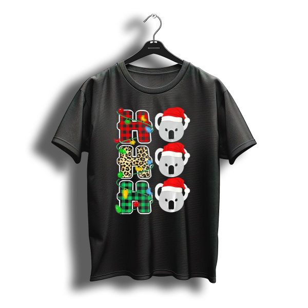Ho Ho Ho Santa Hat Koala Christmas Lights Plaid Leopard T Shirt t shirt 1