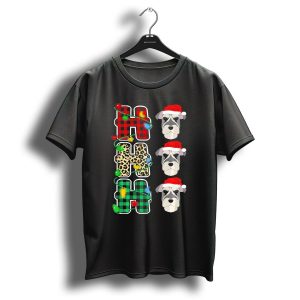 Ho Ho Ho Santa Hat Schnauzer Leopard Christmas Lights T Shirt