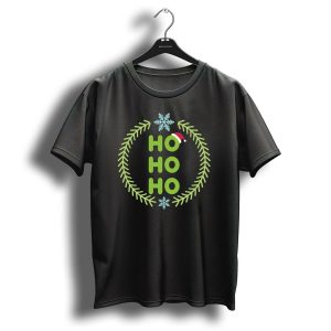 Ho Ho Ho Santa Hat Snowflakes Christmas Wreath T Shirt