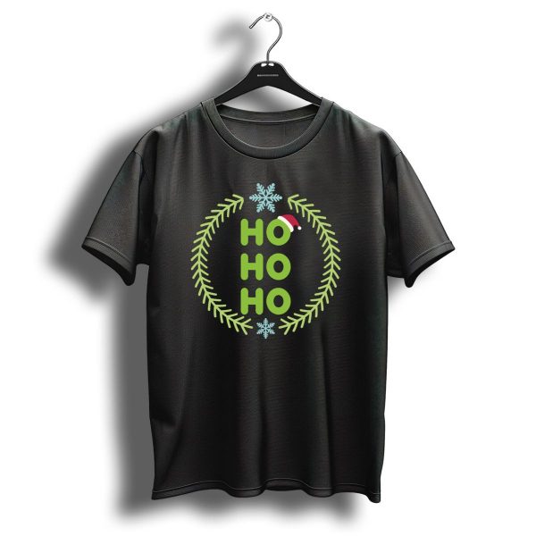 Ho Ho Ho Santa Hat Snowflakes Christmas Wreath T Shirt 1 t shirt 1