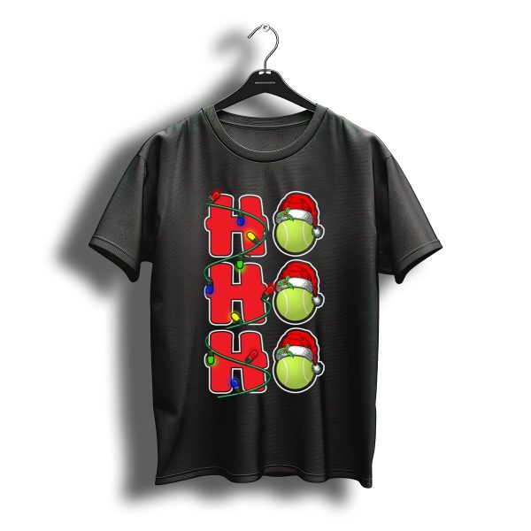 Ho Ho Ho Santa Hat Tennis Christmas Lights Decor T Shirt t shirt 1