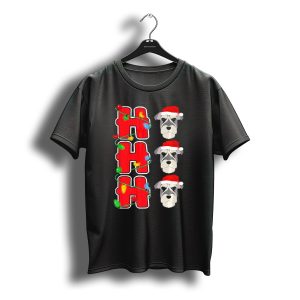 Ho Ho Ho Santa Schnauzer Christmas Lights Trio T-Shirt