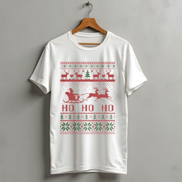 Ho Ho Ho Santa Sleigh And Reindeer Ugly Christmas T Shirt 1 t shirt 1