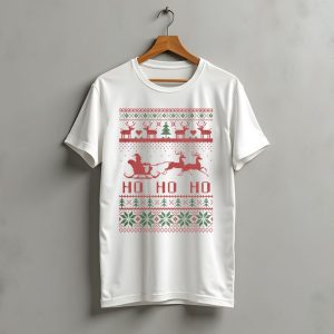 Ho Ho Ho Santa Sleigh And Reindeer Ugly Christmas T-Shirt