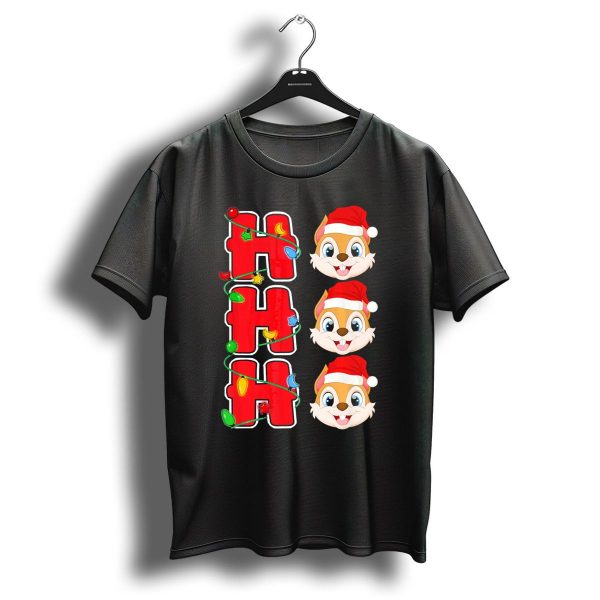 Ho Ho Ho Santa Squirrel Christmas Lights And Santa Hat Faces T Shirt 1 t shirt 1