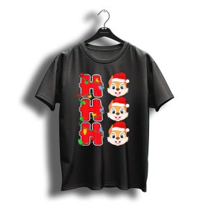 Ho Ho Ho Santa Squirrel Christmas Lights And Santa Hat Faces T-Shirt