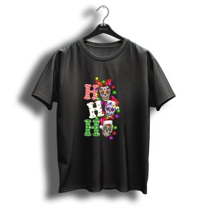 Ho Ho Ho Sugar Skull Christmas Lights Santa Hats Reindeer Antlers T Shirt