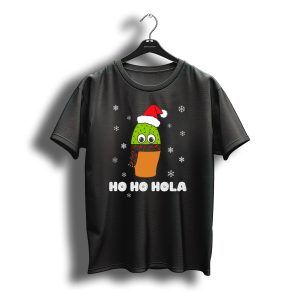 Ho Ho Hola Christmas Cactus In Santa Hat And Scarf With Snowflakes T-Shirt