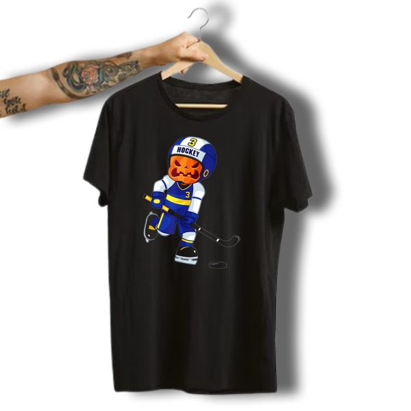 Hockey Player Pumpkin Head Halloween Scary Ice Skating T Shirt t shirt 1