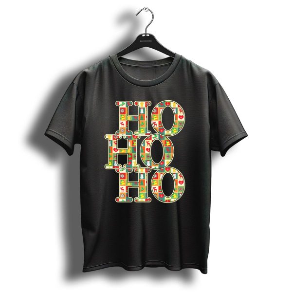 Hohoho Funny Christmas Santa Patchwork Reindeer Snowman Ornaments T Shirt 1 t shirt 1