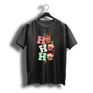 Hohoho Pit Bull Christmas Santa And Reindeer Lights T-Shirt