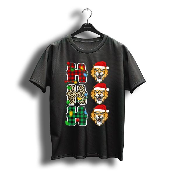 Hohoho Santa Hat Lion Leopard Plaid Christmas Lights T Shirt t shirt 1