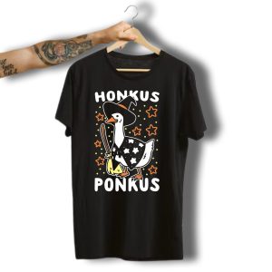 Honkus Ponkus Goose Meme Halloween Witch Hat Costume With Stars And Broom T-Shirt