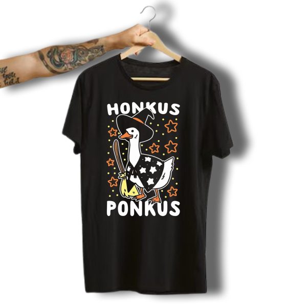 Honkus Ponkus Goose Meme Halloween Witch Hat Costume With Stars And Broom T Shirt 1 t shirt 1