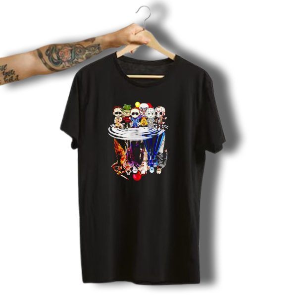 Horror Halloween Chibi Icons Reflecting In Water Mirror T Shirt t shirt 1