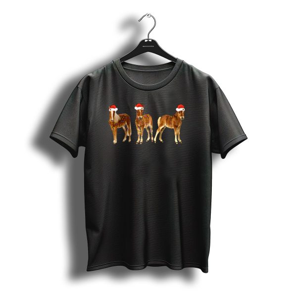 Horse Christmas Light Animals Cowboy Holiday Horses With Santa Hats T Shirt t shirt 1