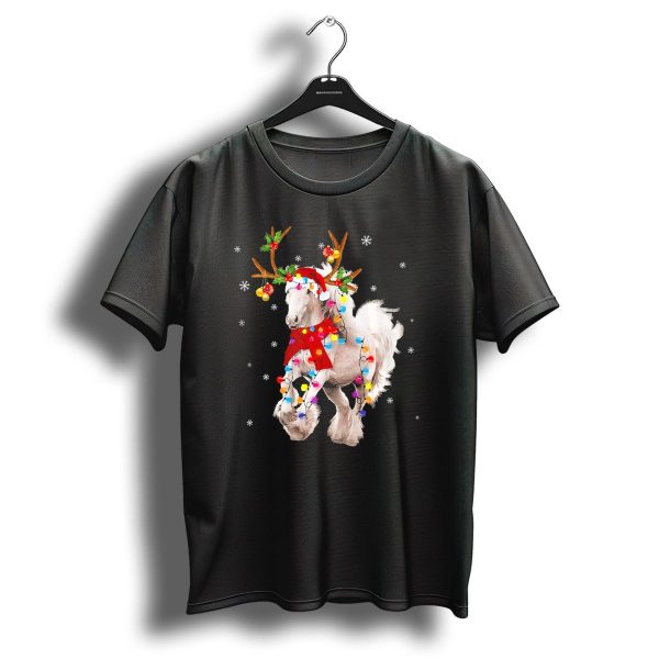 Horse Santa Hat Reindeer Lights Christmas Snowflakes T Shirt 1 t shirt 1